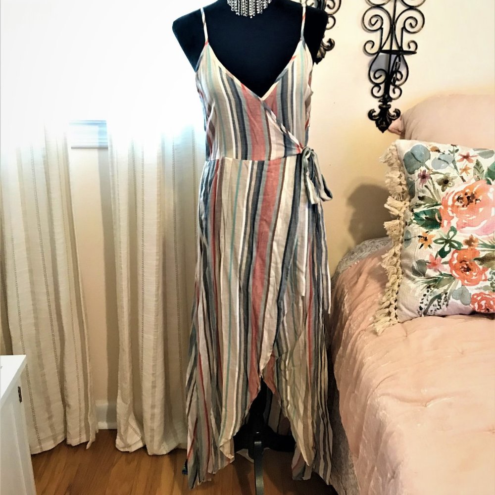 High-Low Striped Linen Summer Dress